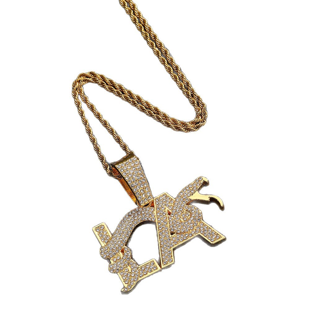 Nuevos productos transfronterizos calientes llenos de letras de diamante LA forma de serpiente personalidad collar logotipo de moda collar de joyas de cadena cubana