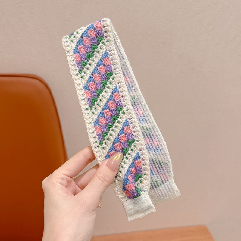 Otoño y invierno flores trituradas de punto Velcro cinta de cabello de alta calidad para mujeres frangeas acabado de cabello de artefacto de la niña bandas de cabello tocado