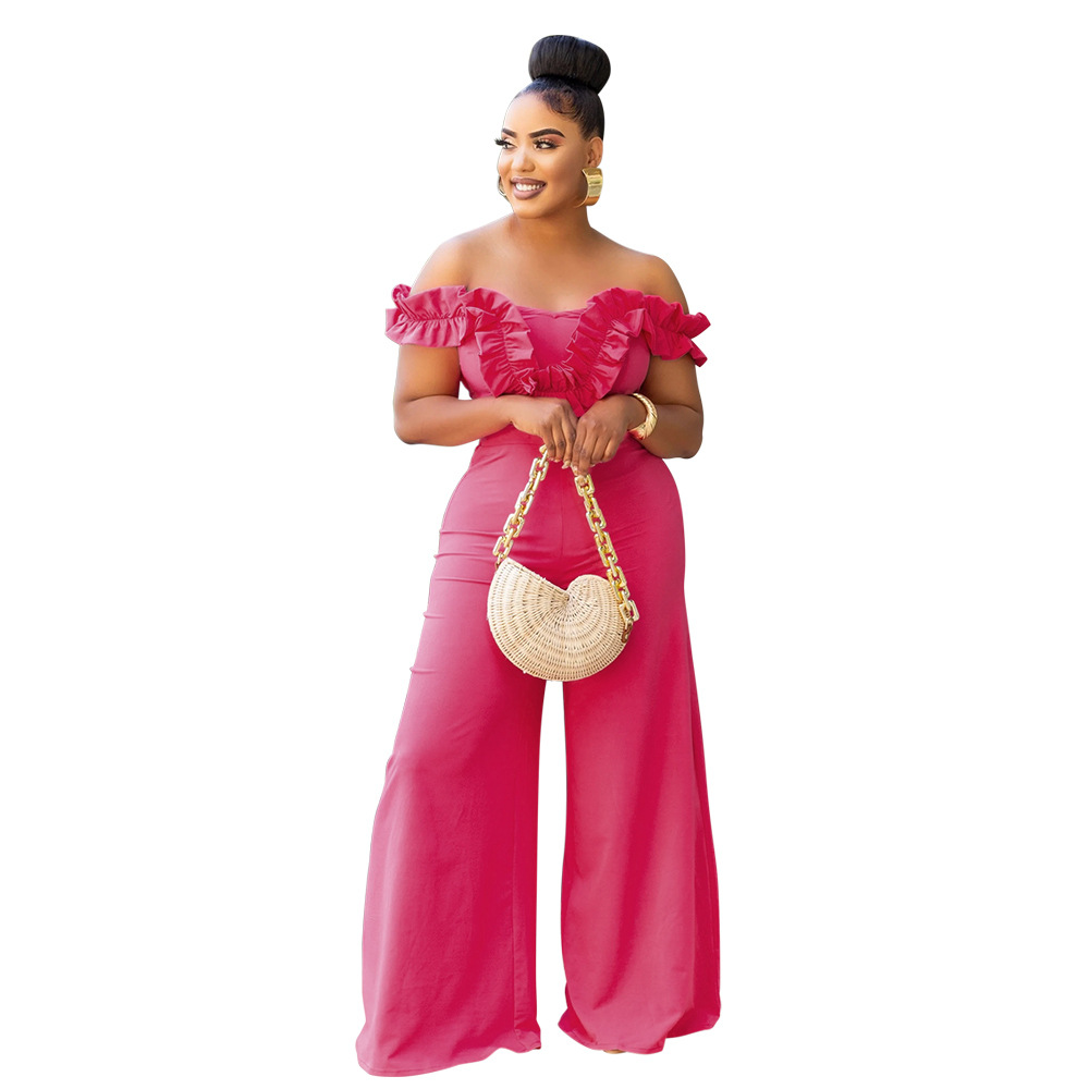 Elegant Women's One Shoulder Ruffled Slim Fit Jumpsuit Solid Colour_voghion.com