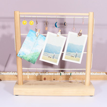 创意麻绳夹子相框相架实木桌面照片墙组合耳环挂架耳饰收纳展示架