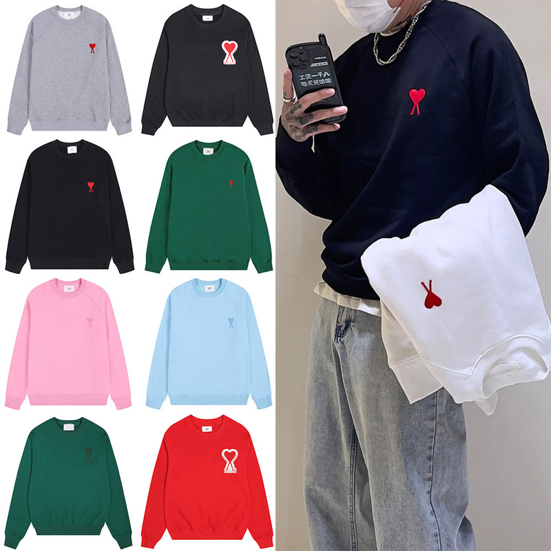 Ami Clams Sweatshirt Autumn and Winter Small Heart Embroidered Round Neck Sweatshirt Loose Casual Men's and Women's Tops Cross-Border Ami Clams Sweatshirt Autumn and Winter Small Heart Embroidered Round Neck Sweatshirt Loose Casual Men's and Women's Tops Cross-Border