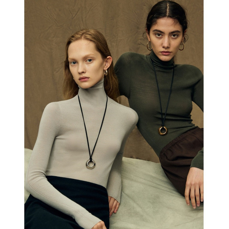 Italian luxury 120s washable 160s gold wool 18-needle seamless bottoming sweater women's top