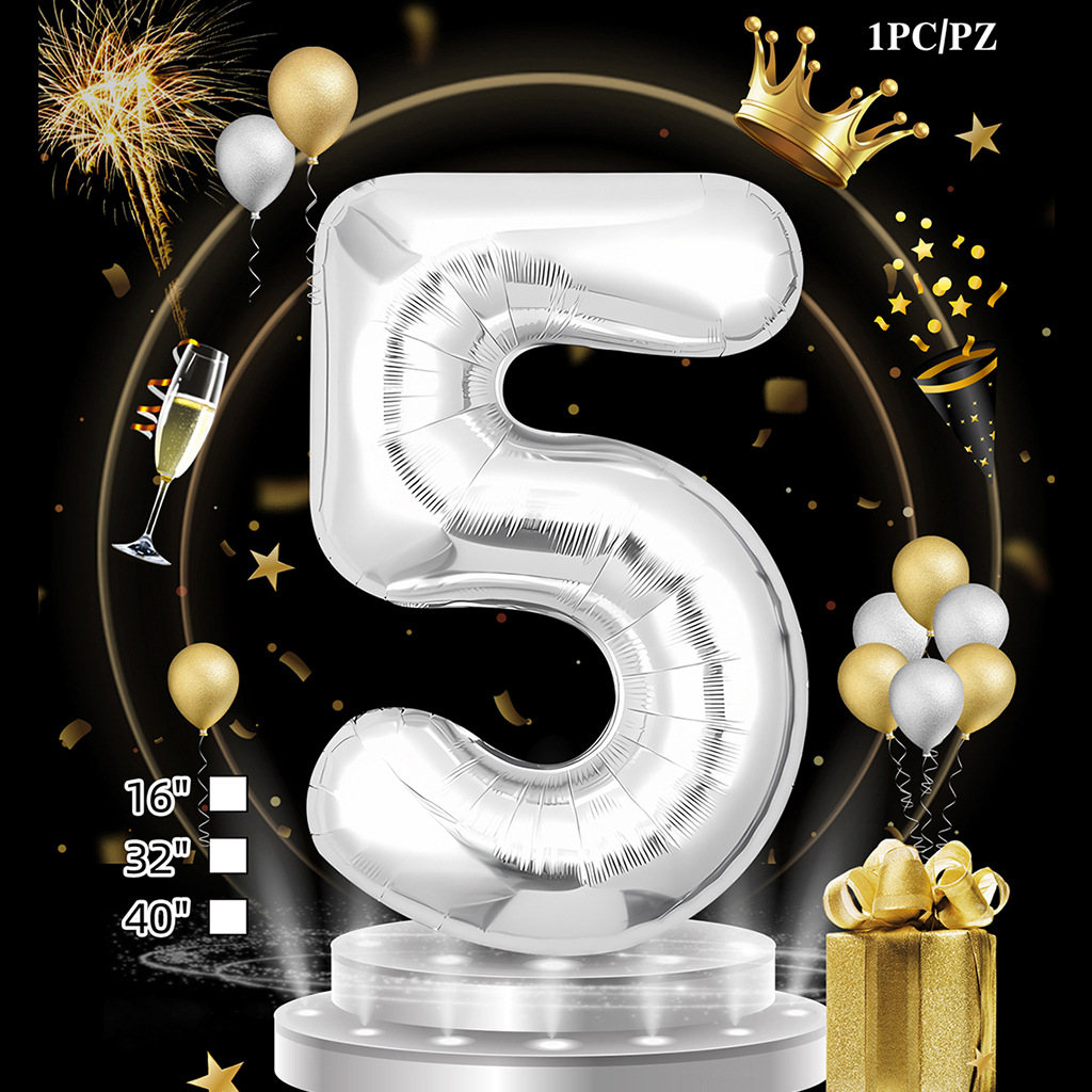 Silver Digital Age 32 pulgadas cumpleaños tarjeta de papel independiente transfronteriza embalaje versión estadounidense película de aluminio delgado decoración de globo flotante