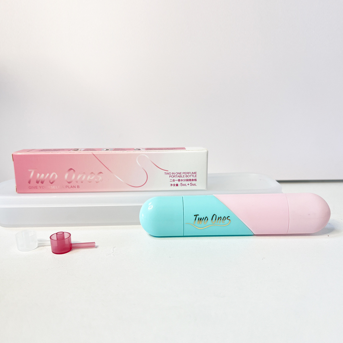 수직 색상 상자 포장 - (티파니 블루 + 크리스탈 파우더), 마카롱 색상, ABS 쉘 + 양극 산화 알루미늄 노즐 + PP 라이너