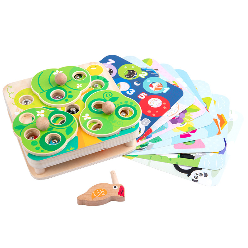 Montessori para niños educación temprana juguetes educativos de madera niños 1-2-3 años bebé magnético juego de captura de insectos al por mayor