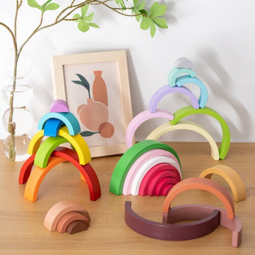Cross-border wooden toys rainbow building blocks Jenga children's educational assembly toys enlightenment early education toys wholesale