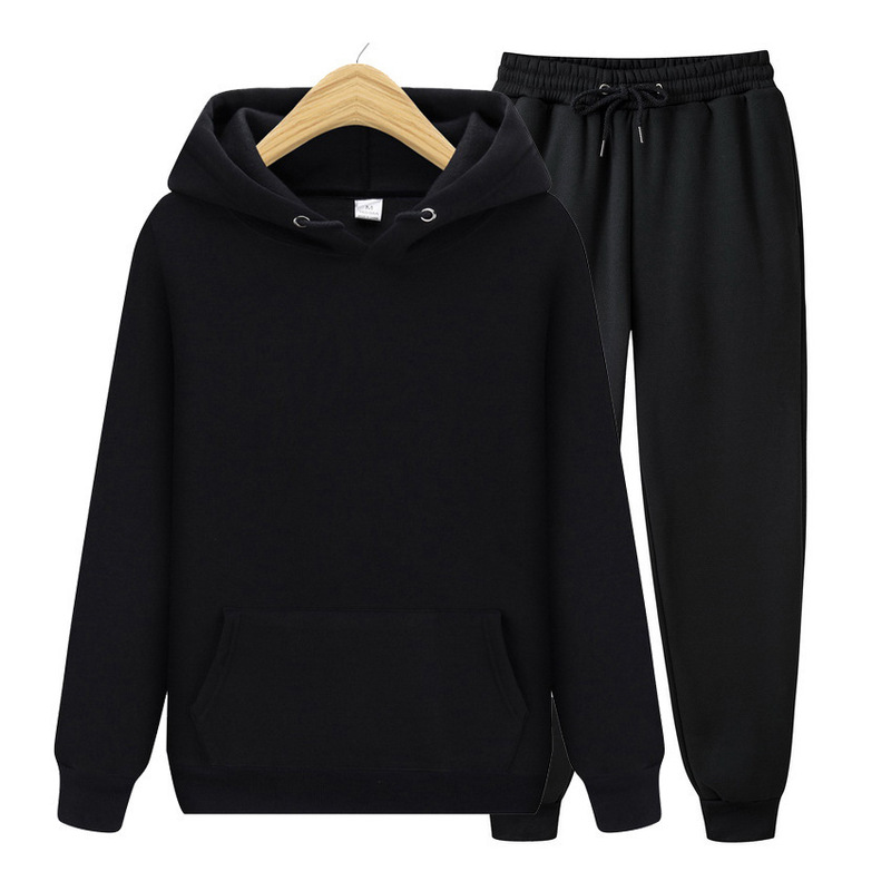Men's Sports Threaded Cuffs Hem Hooded Solid Color Pullover Sweater Suit Hoodie Sweatshirt and Sweatpants