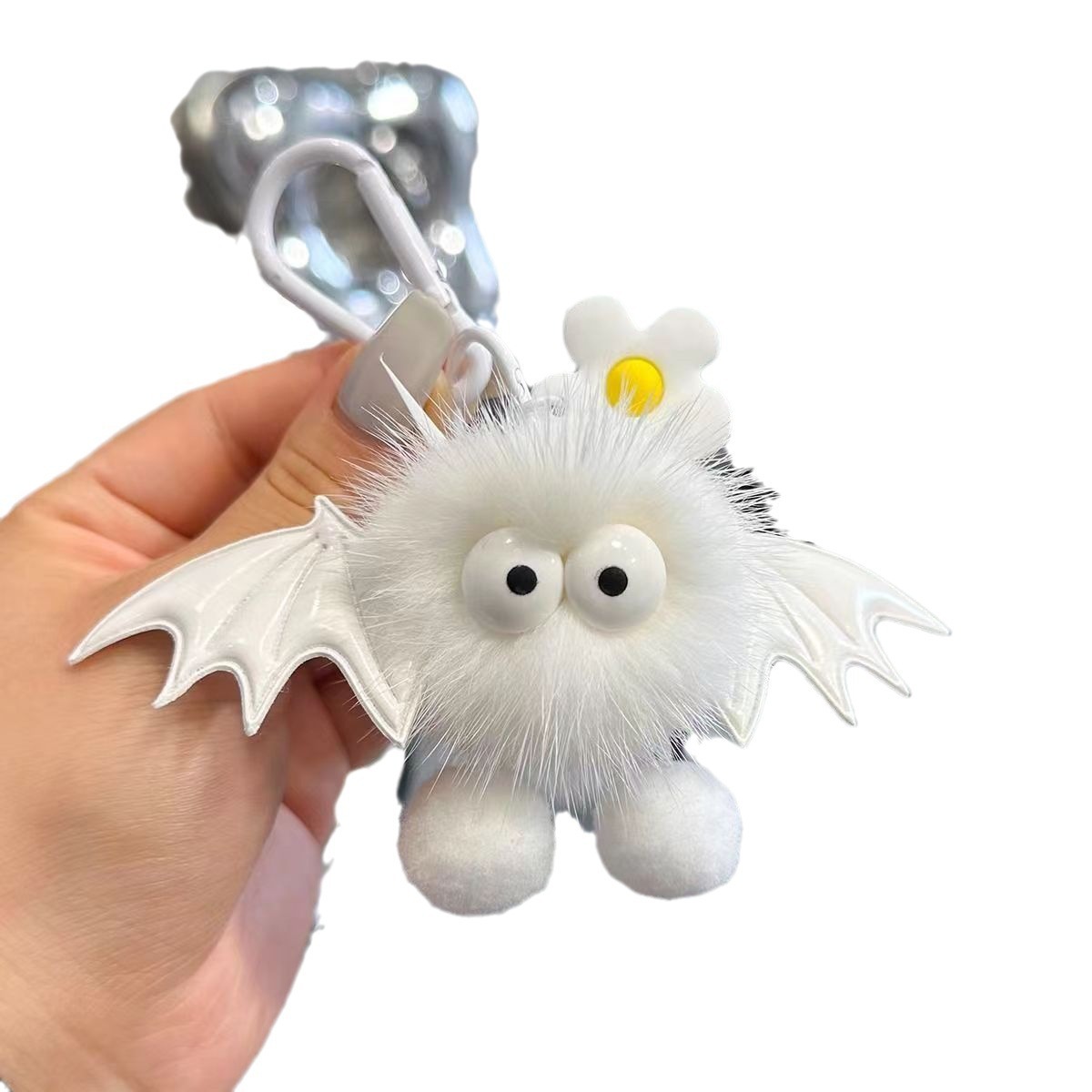 Linda piel de visón, murciélago pequeño, bola de carbón, mochila escolar, colgante, muñeca, coche, felpa, llavero, cadena, colgante, mujer