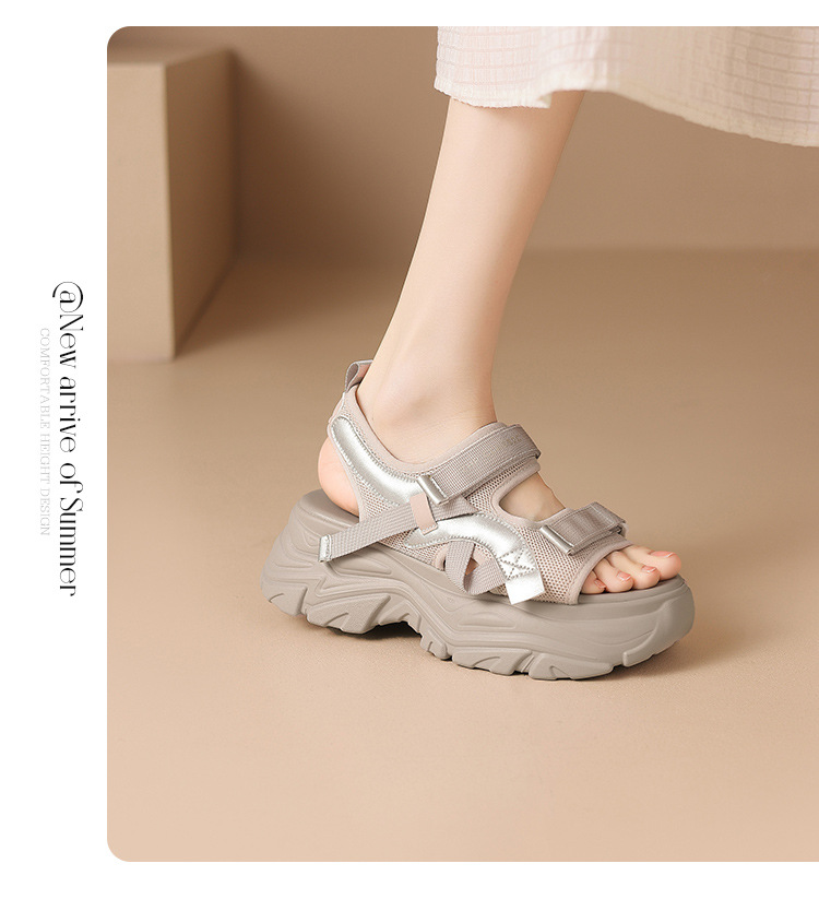 Sandal đi biển nữ thể thao quai dán chống trượt đế tăng chiều cao — G693 màu be chi tiết 19