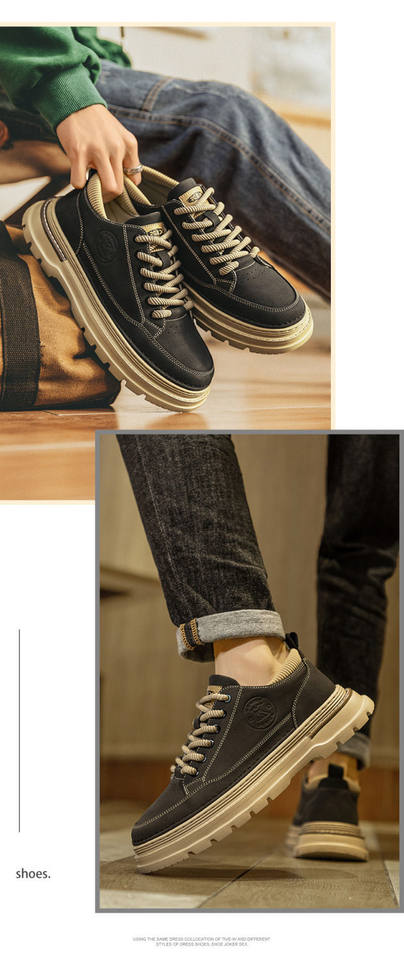 Giày bốt Martin nam cổ cao da thật, gót thấp 1-3 cm, chống trơn trượt — L12 màu kaki, L12 màu đen chi tiết 12