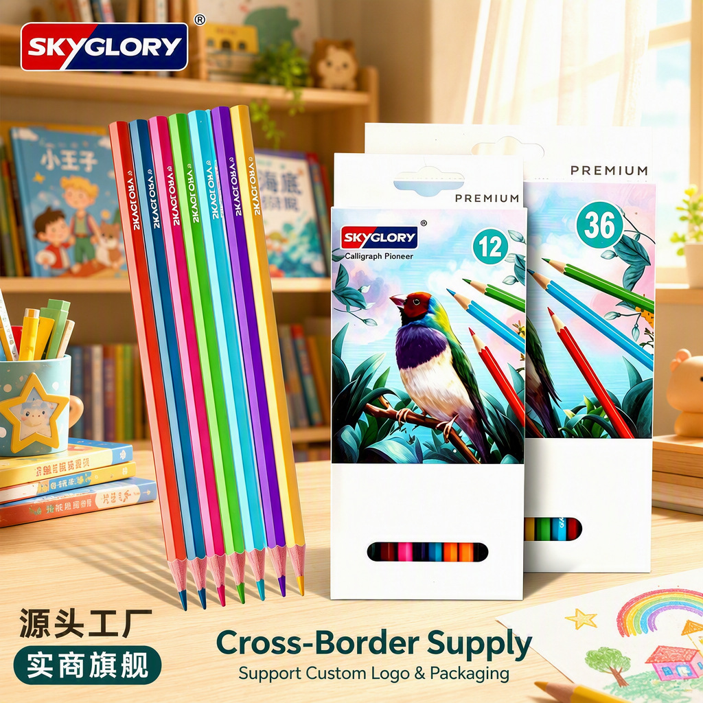 跨境白杨木彩铅套装小学生专业美术画画彩色铅笔油性彩铅画笔批发