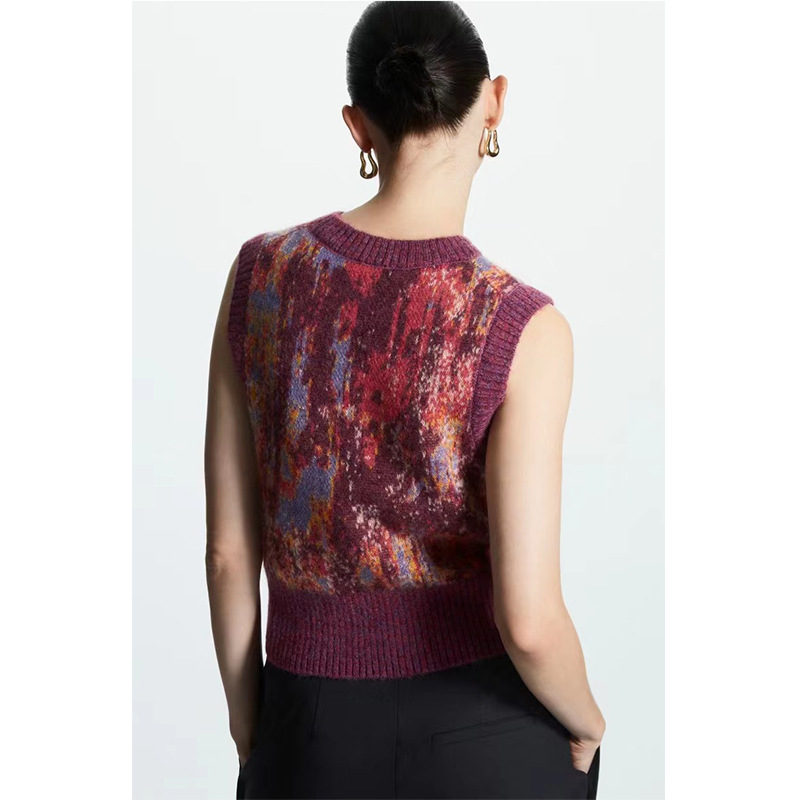 Primavera, otoño e invierno nuevo jacquard sin mangas mohair cuello redondo Chaleco de punto tres temporadas desgaste interior chaleco superior para mujeres image 3