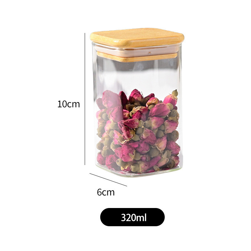 vidrio bambú cubierta sellado tanque de almacenamiento de condimentos de granos gruesos frutas secas té granos de café tanque de almacenamiento sellado a prueba de humedad