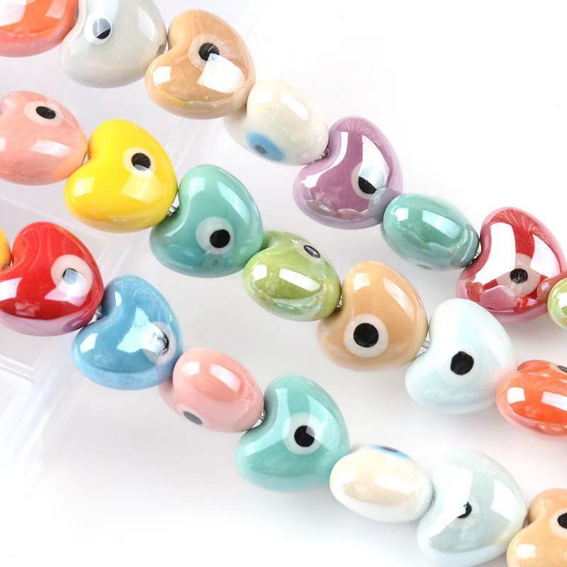 17g Weight Beads Jewelry Making Type DIY Jewelry Accessories Classification 10 PCS/Package Quantity ceramics Material Heart Shape Pattern Printing Design Cute Style 10 PCS/Package Ceramics Heart Shape DIY Jewelry Accessories Beads 2