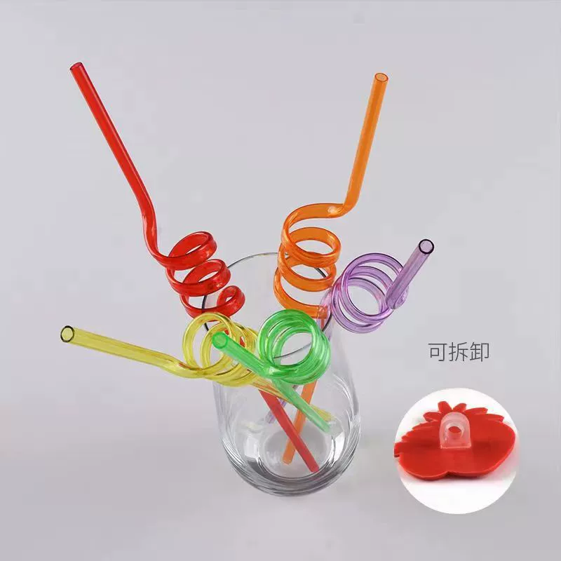 Одноразовая пластиковая PETG кристаллическая соломинка для коктейля, украшение, кросс-бордер, горячий продажа, фруктовая мягкая клеевая спиральная соломинка