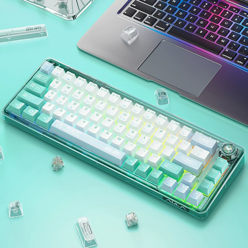 狼蛛 F68 wireless bluetooth mechanical keyboard transparent three-mode gaming RGB key customized hot-swappable keyboard