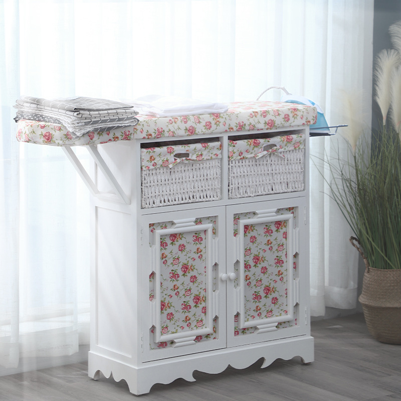 Armario de planchar de madera retro americano tabla de planchar de tela de madera tabla de planchar gabinete tabla de planchar almacenamiento armario de doble puerta
