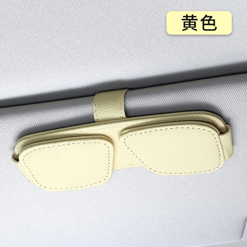 国境を越えた車用メガネクリップ、多機能レシート収納、レザー車用サンバイザー収納ボックス、サングラスクリップ、カードホルダー|undefined