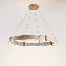 侘寂风复古餐厅吊灯米白洞石2025新款圆环艺术中古卧室茶室灯具