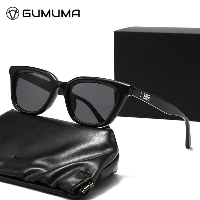 2026 New Gm Square Small Face Sunglasses Hue Unisex Cat-Eye Sunglasses Black Fashionable Uv Protection