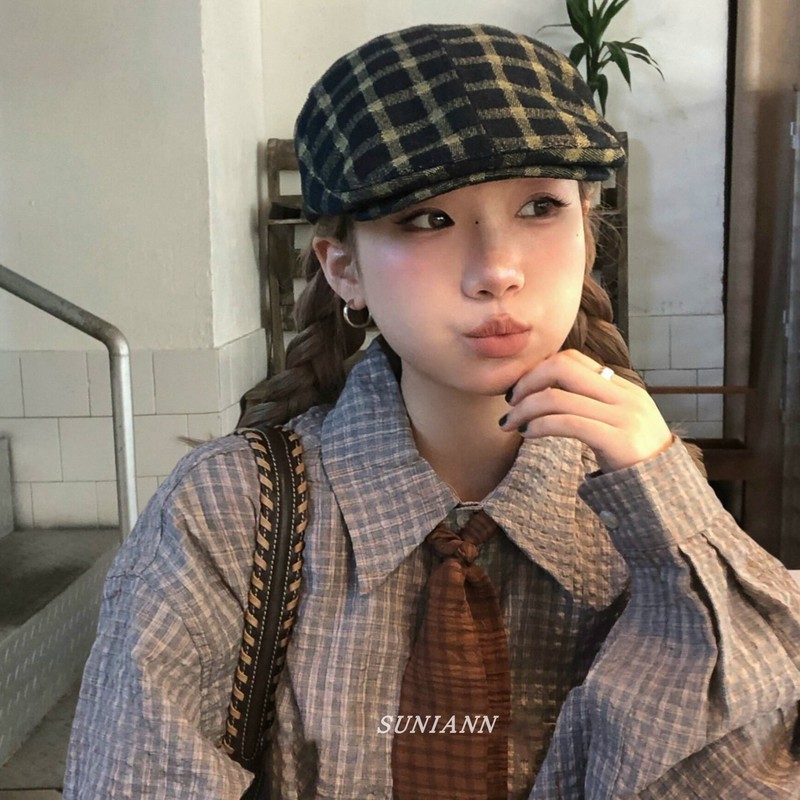 日系复古学院风棕色格纹丝巾美拉德色系文艺气质系脖领巾时尚颈饰|undefined