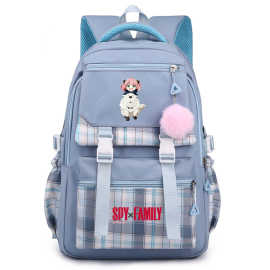 04印花日漫卡通青少年中小学生书包格子毛球女休闲轻便双肩背包