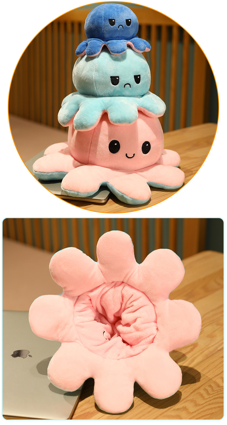 Reversible Octopus Plush Toy Double Sided Stuffed Animal Soft Toy_voghion.com