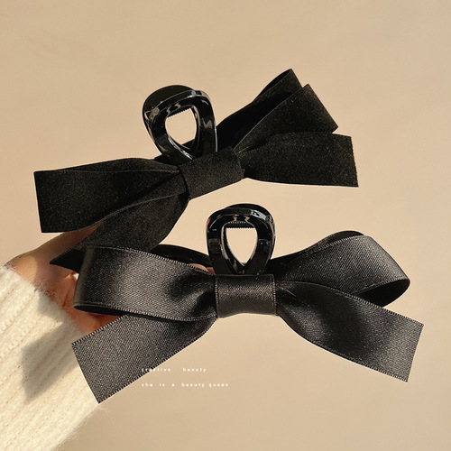 Hepburn style black bow tie clip for women large high-end hairdo Internet celebrity hair clip back of the head shark clip headdress
