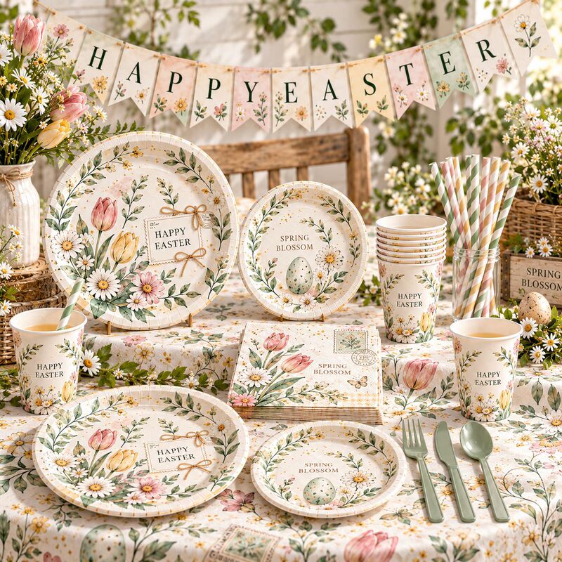 Pastoral Floral Easter Party Tableware Theme Set Spring Floral Disposable Paper Plates Paper Cups Paper Towel Supplies Pastoral Floral Easter Party Tableware Theme Set Spring Floral Disposable Paper Plates Paper Cups Paper Towel Supplies