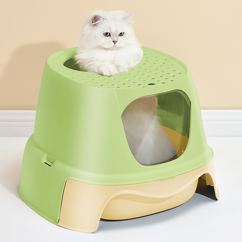 El pastel al por mayor directo de fábrica se puede utilizar para la caja de arena para gatos tipo cohete superior, desodorización de arena, inodoro para gatos grande extraíble y lavable