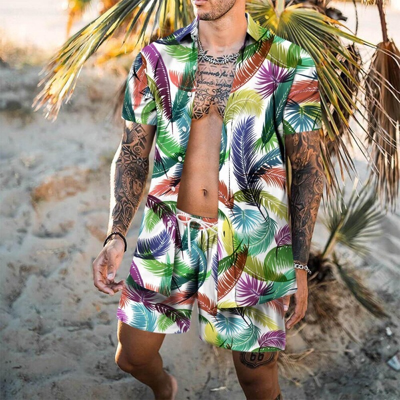 2026 Summer Casual Lapel Collar Men's Shirt Set Flamingo Pattern 3D Digital Print Shirt + Shorts 2026 Summer Casual Lapel Collar Men's Shirt Set Flamingo Pattern 3D Digital Print Shirt + Shorts