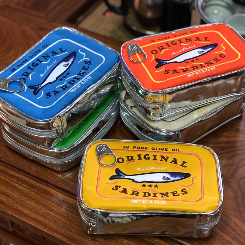 재고 대용량 귀여운 통조림 정어리 화장품 가방 창조적 인 편리한 통조림 고양이 물고기 보관 가방