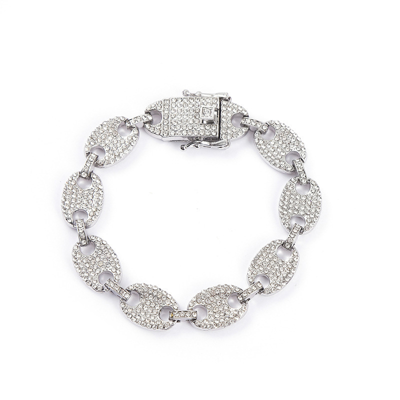 Environmentally friendly alloy hip-hop street style full of diamond pig nose Cuban bracelet, simple and personalized_voghion.com