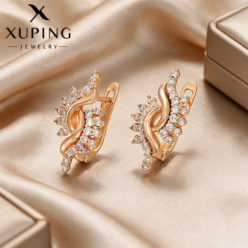 Aretes de Hebilla Retro con Gemas Sintéticas de Aleación, Chapado en 18K, para Mujer