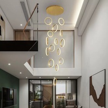 现代简约loft复式楼中空大厅灯具北欧led公寓客厅别墅楼梯长吊灯