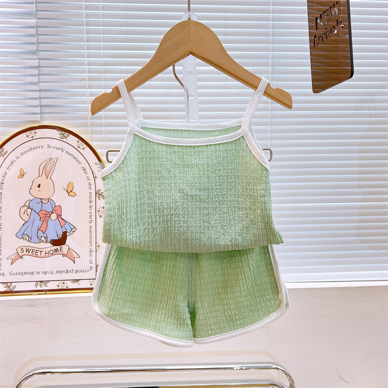 Traje de honda para niños verano nuevo chaleco para niñas pantalones cortos de dos piezas para bebés ropa fina de verano ropa para niños al por mayor