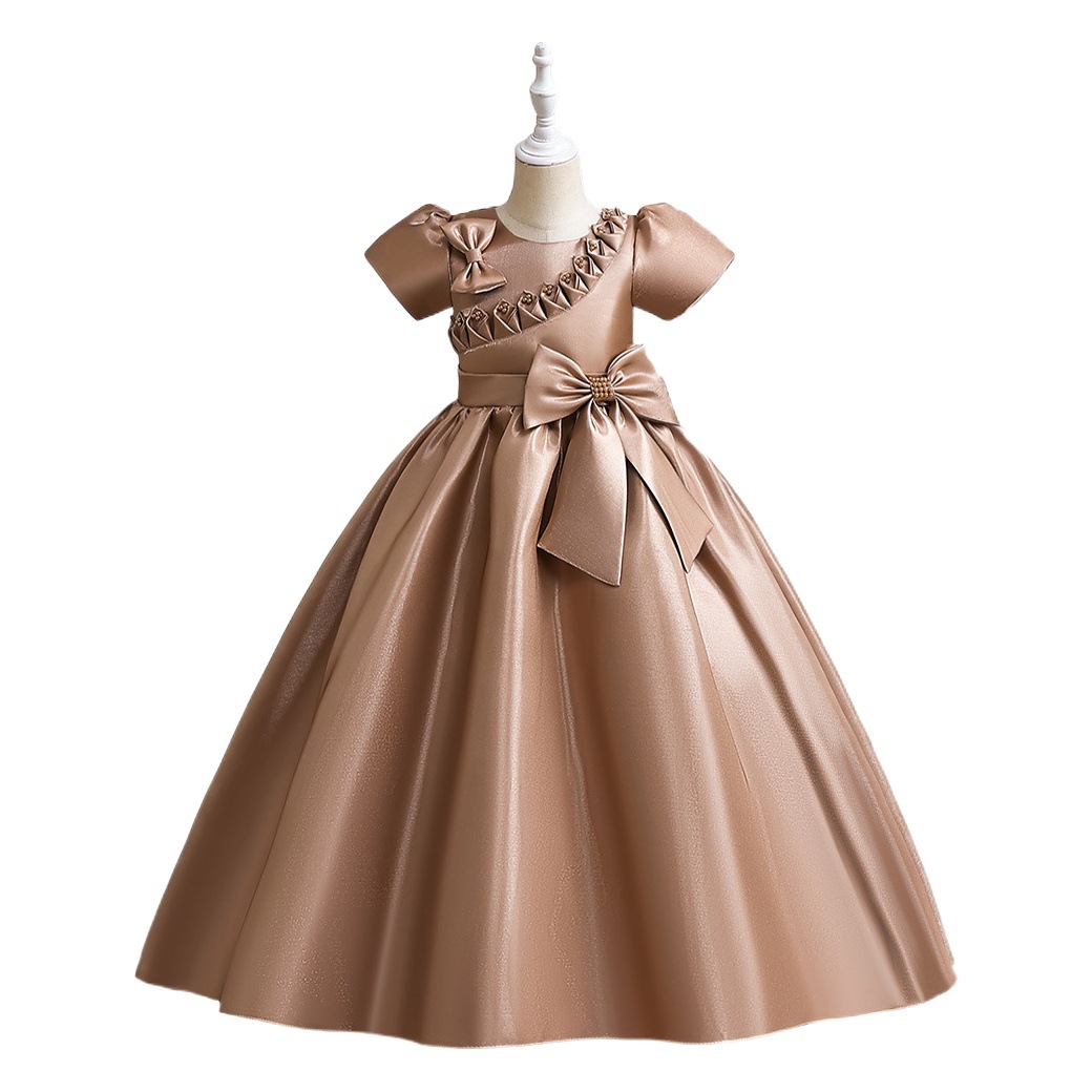 Vestido de princesa 2026 para niñas con lazo de tela, vestido de noche largo para niñas mayores, vestido para presentaciones de piano.