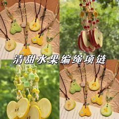 清甜苹果清新多巴胺陶瓷串珠编绳项链小众甜美锁骨显白气质颈链女