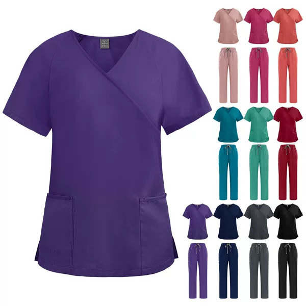 Amazon Hand-Washing Clothes Doctor V Neck Short-Sleeved Work Clothes Women's Lace-Up Tops Waist Split Suit Spa Beauty Clothes