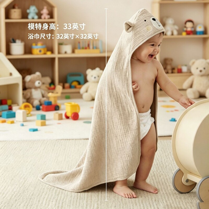 Special Muslin Hooded Bath Towel for Mother and Baby, Skin-Friendly and Quick-Drying, Baby Bath Towel, Export Ready Stock, Supports Customization Special Muslin Hooded Bath Towel for Mother and Baby, Skin-Friendly and Quick-Drying, Baby Bath Towel, Export Ready Stock, Supports Customization