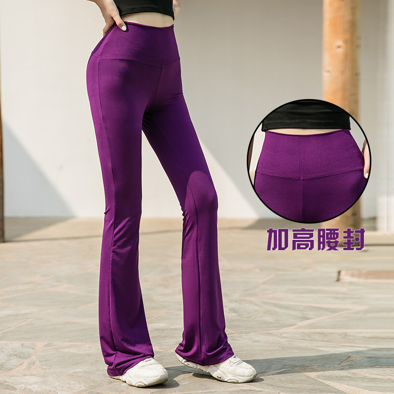 Spring and summer high-elastic European and American high-waist flared pants thin yoga pants square dance pants body sports fitness pants for women