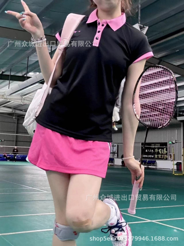 YY 新しい夏のバドミントンスーツ女性の小さなフライングスリーブポロシャツ半袖競技速乾性スポーツプリーツスカート|undefined