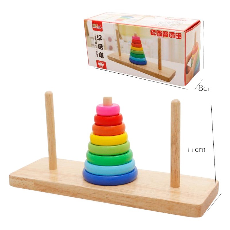 Juguetes de madera para niños: Torre de Hanói, anillos apilables arcoíris, bloques de emparejamiento, reconocimiento de colores