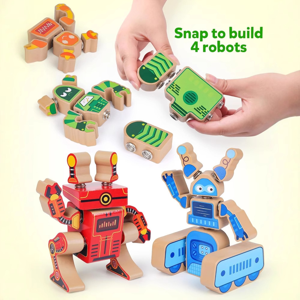 Robot de madera combinación hebilla animal bloques de construcción educación científica STEM juguetes educativos ayudas didácticas Montessori