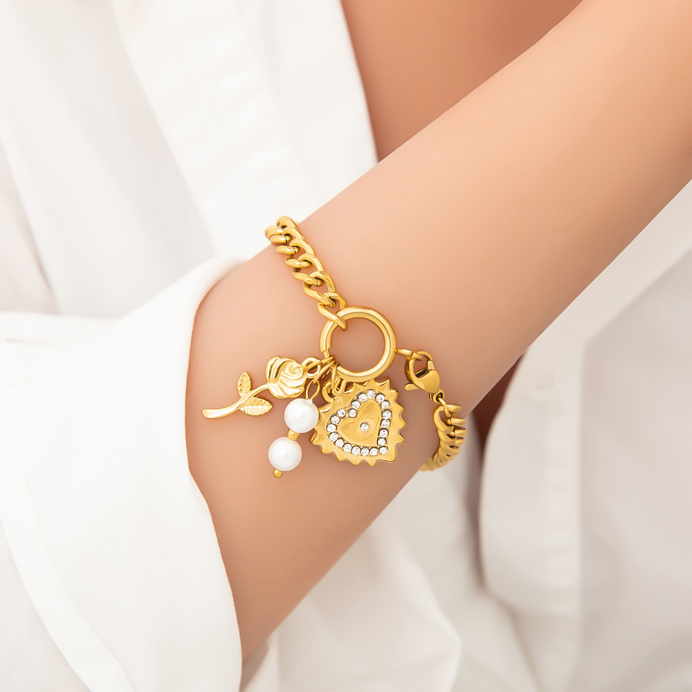 9g Weight Bracelets, Necklace Classification Vintage Style Classic Style Heart Shape Rose Flower 304 Stainless Steel Plating Women's Bracelets Necklace