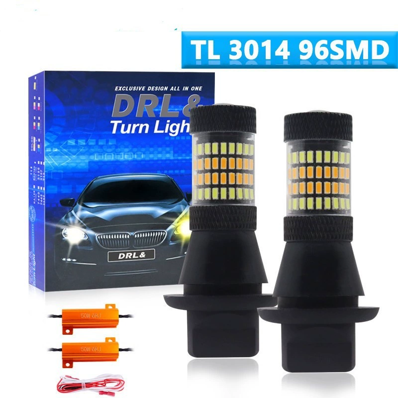 Автомобильный антистробоскопический 96-светодиодный указатель поворота 7440, дневные ходовые огни, встроенная модифицированная двухрежимная лампа T20, декодирование 1156