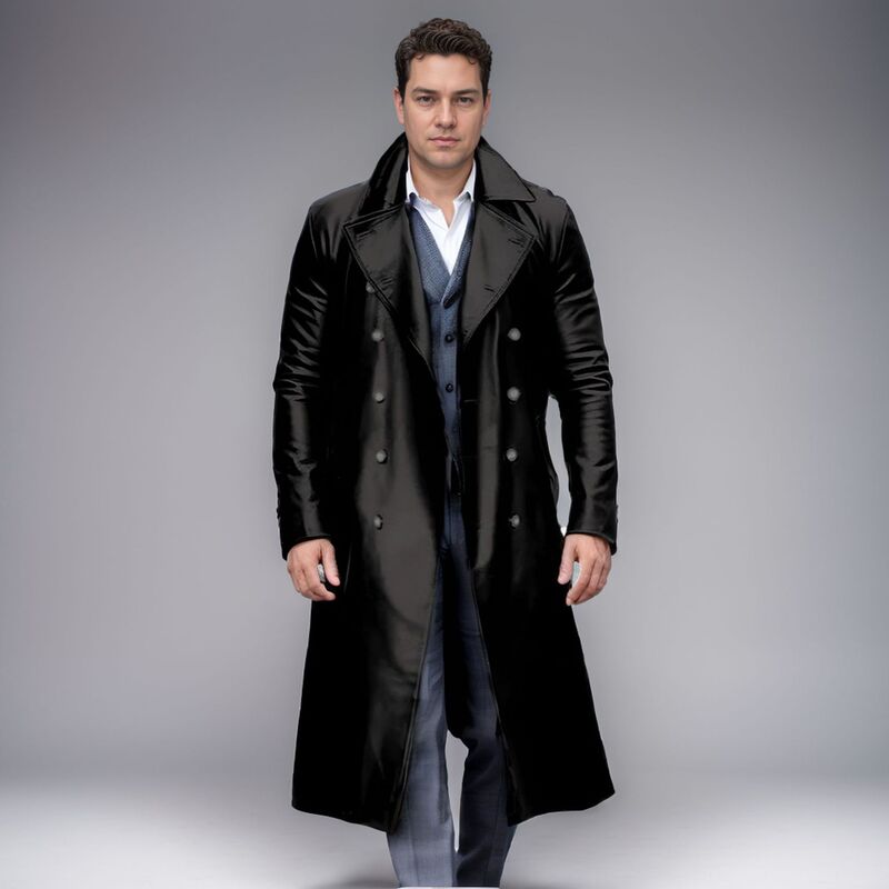 European and American Tooling plus size Autumn and Winter New Long Leather Trenchcoat Men's Double-breasted Coat German Military Coat European and American Tooling plus size Autumn and Winter New Long Leather Trenchcoat Men's Double-breasted Coat German Military Coat