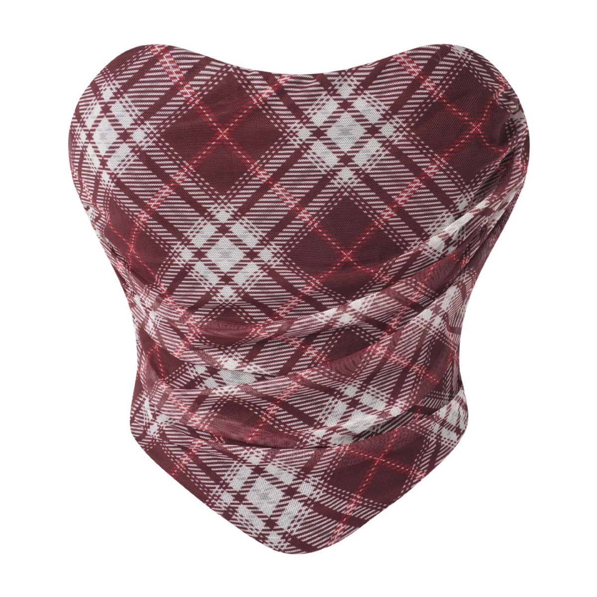 Nueva parte superior de tubo con cremallera trasera de malla a cuadros europea y americana, sin almohadilla para el pecho, top moldeador de huesos de pescado, fuente de comercio electrónico transfronterizo