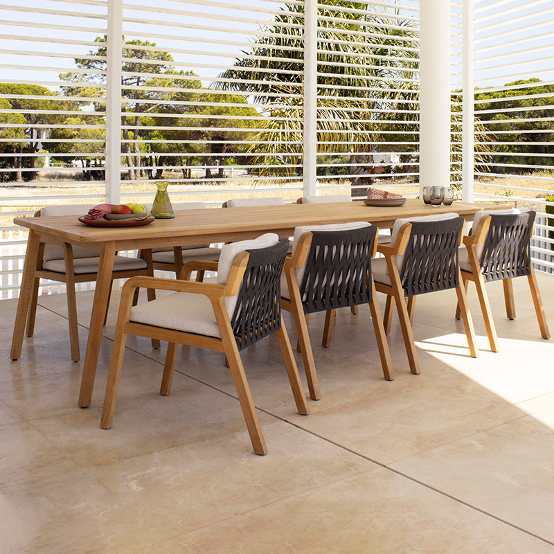 Mesas y sillas para exteriores, balcón de patio de villa, muebles de teca y ratán, terraza acristalada, jardín exterior, juego de sillas de ratán de madera maciza. image 3