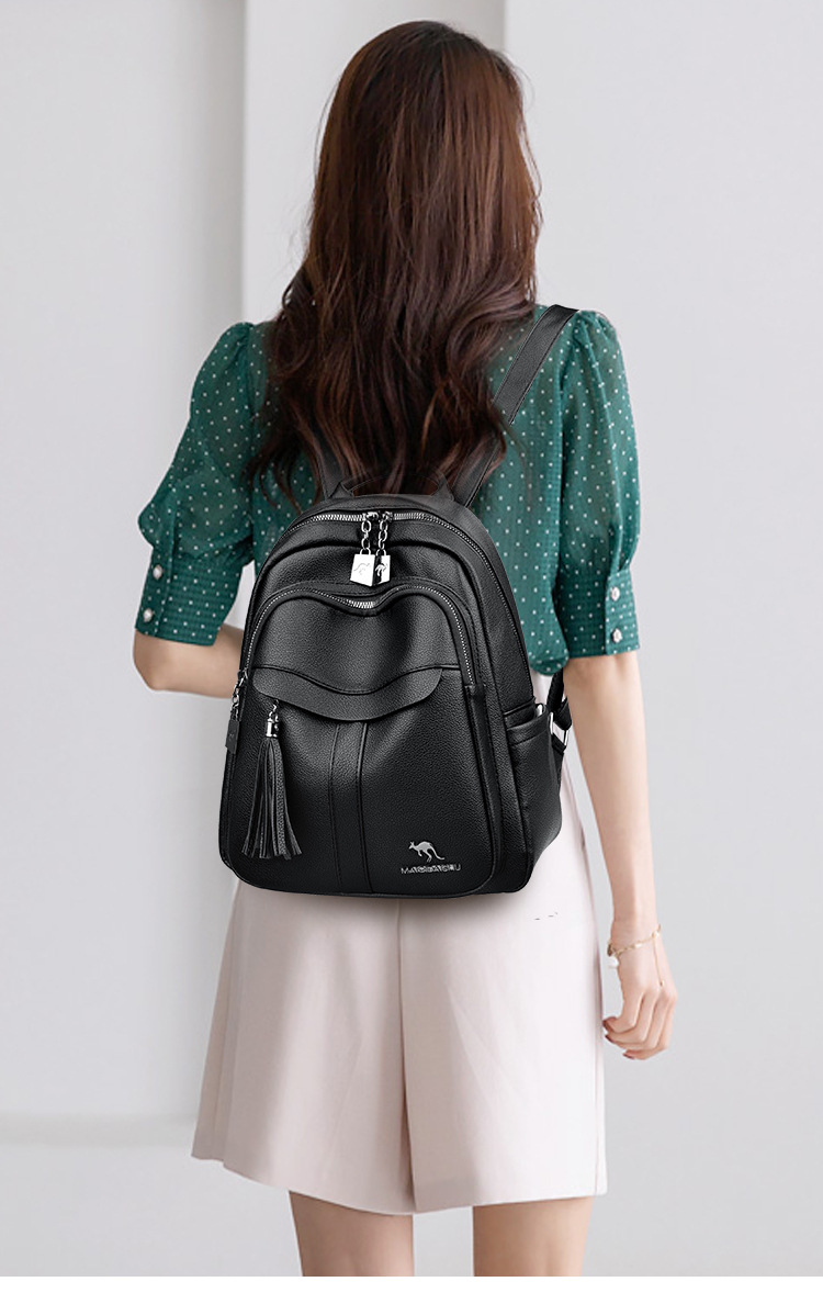2024 New Street Trend Fashion PU Soft Leather Women's Large Capacity Backpack Travel Bag Tassel Design_voghion.com